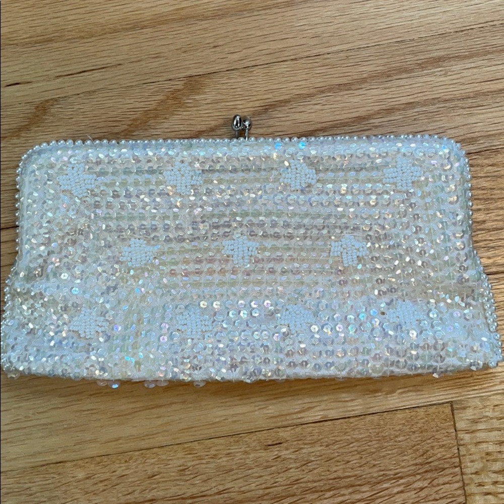 Vintage white sequined clutch